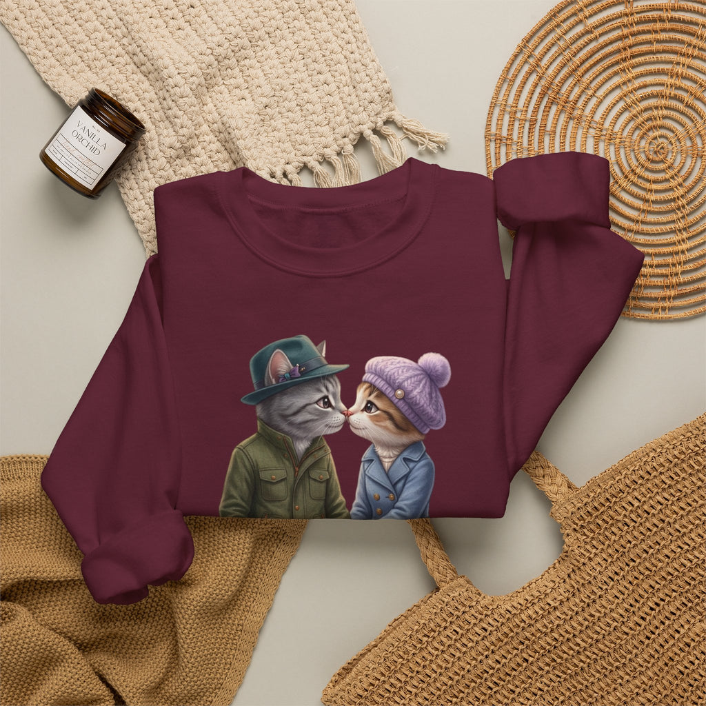 Cute Cat Couple Sweatshirt – Romantic Feline Couple Graphic Crewneck