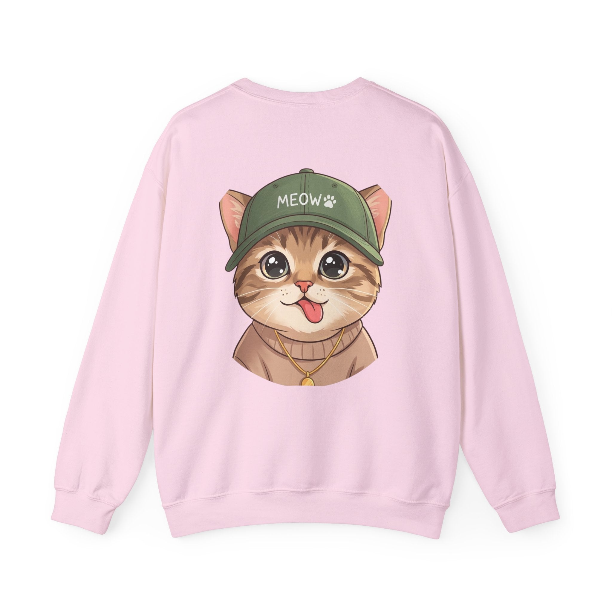Cat Face Crewneck Sweatshirt – Cute Kitten in 'MEOW' Cap