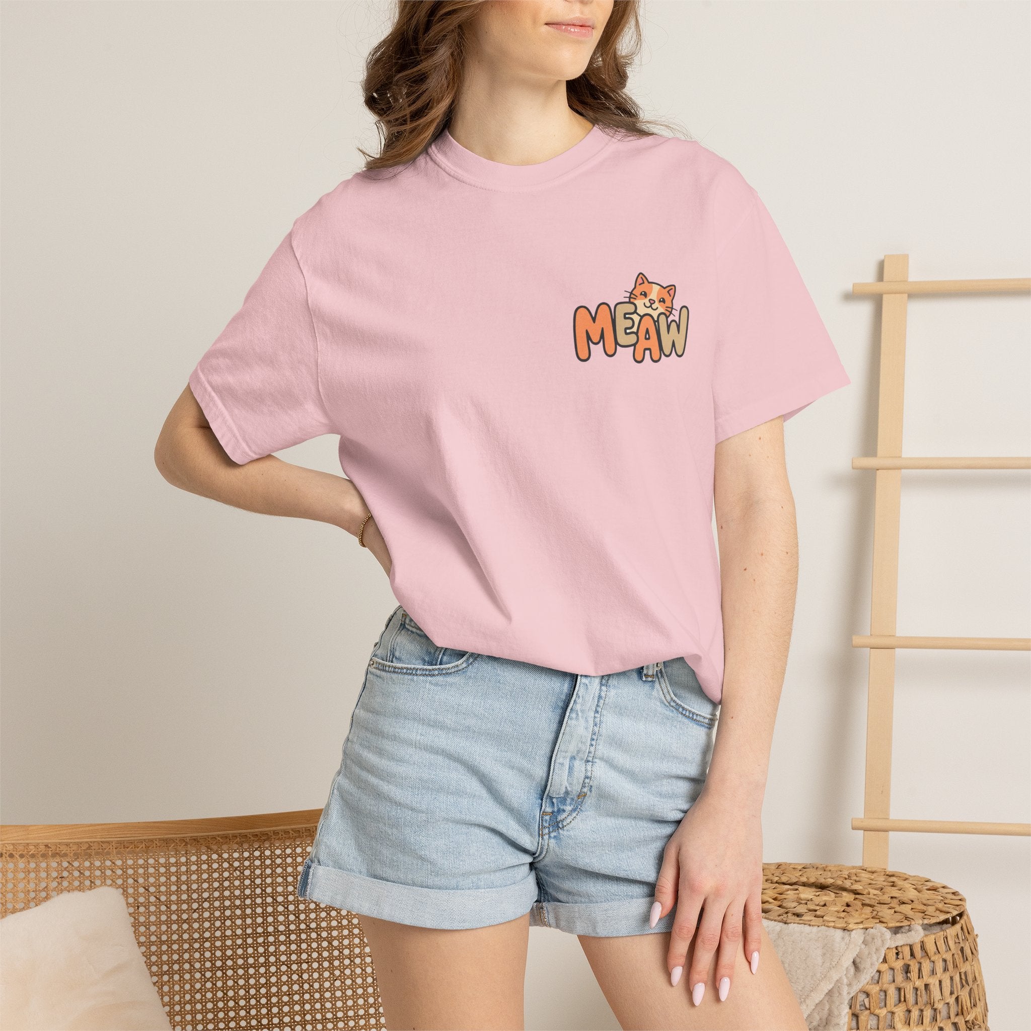 Cat Meaw T-Shirt — Cute Orange Kitten Heart Back Graphic