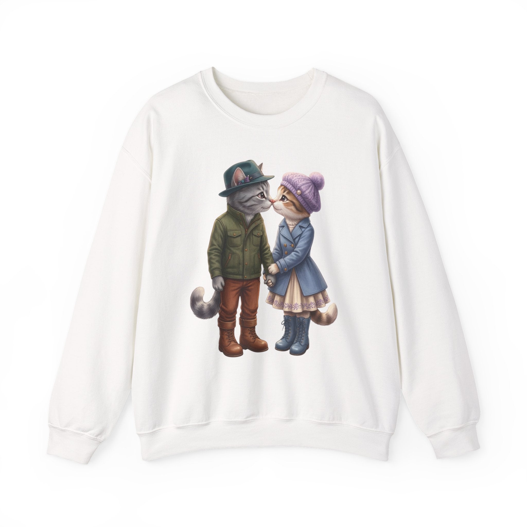 Cat Couple Crewneck Sweatshirt – Cozy Romantic Cat Illustration