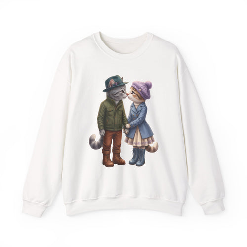 Cat Couple Crewneck Sweatshirt – Cozy Romantic Cat Illustration