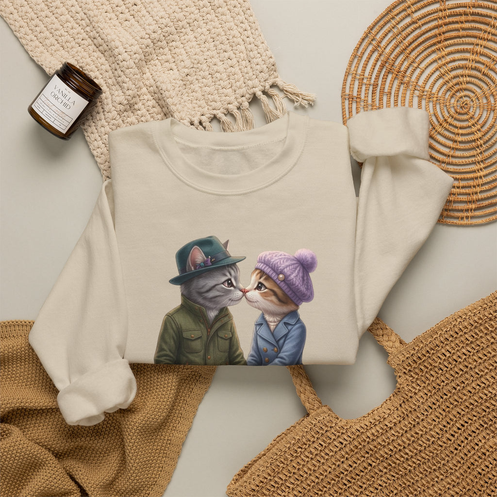 Cute Cat Couple Sweatshirt – Romantic Feline Couple Graphic Crewneck