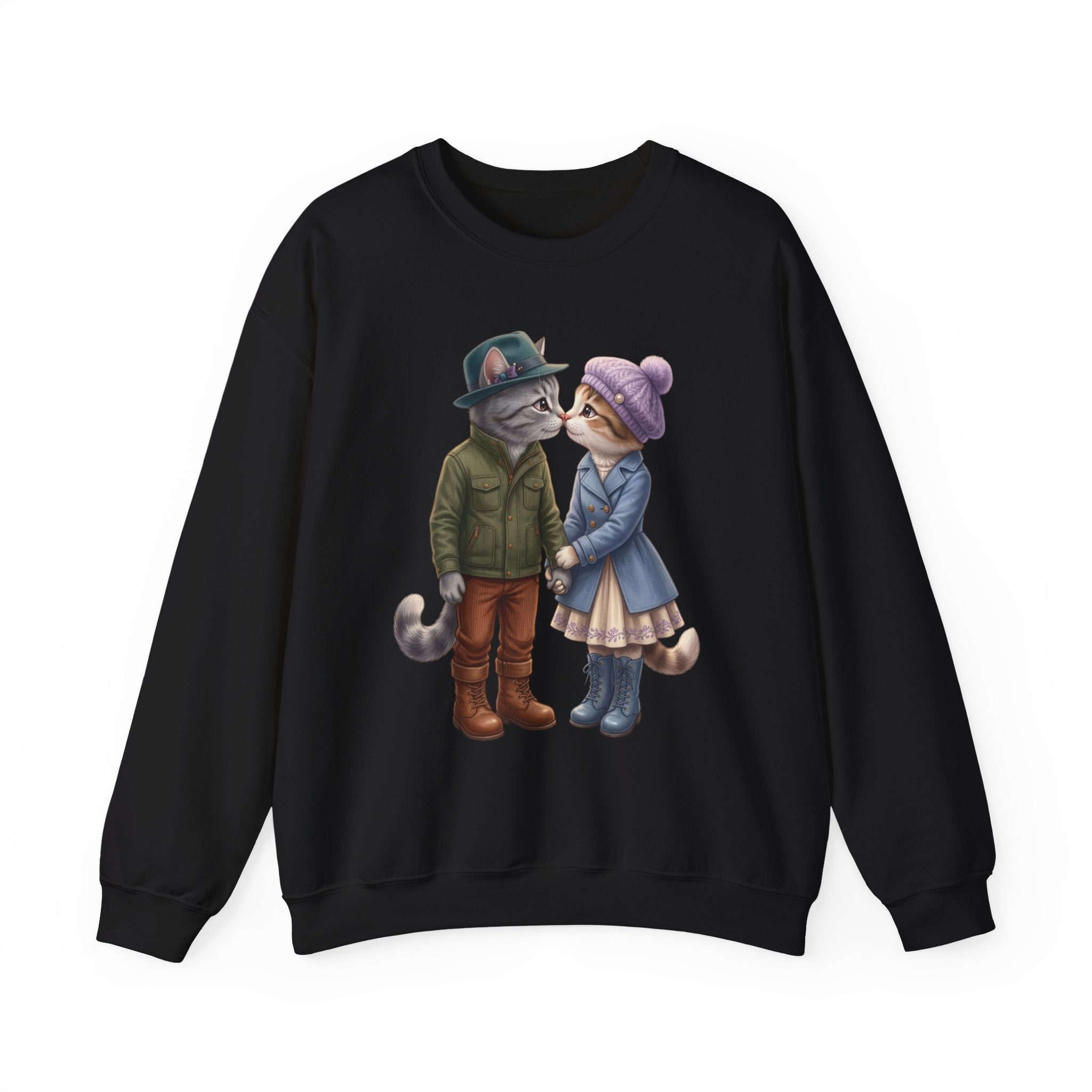 Cat Couple Crewneck Sweatshirt – Cozy Romantic Cat Illustration