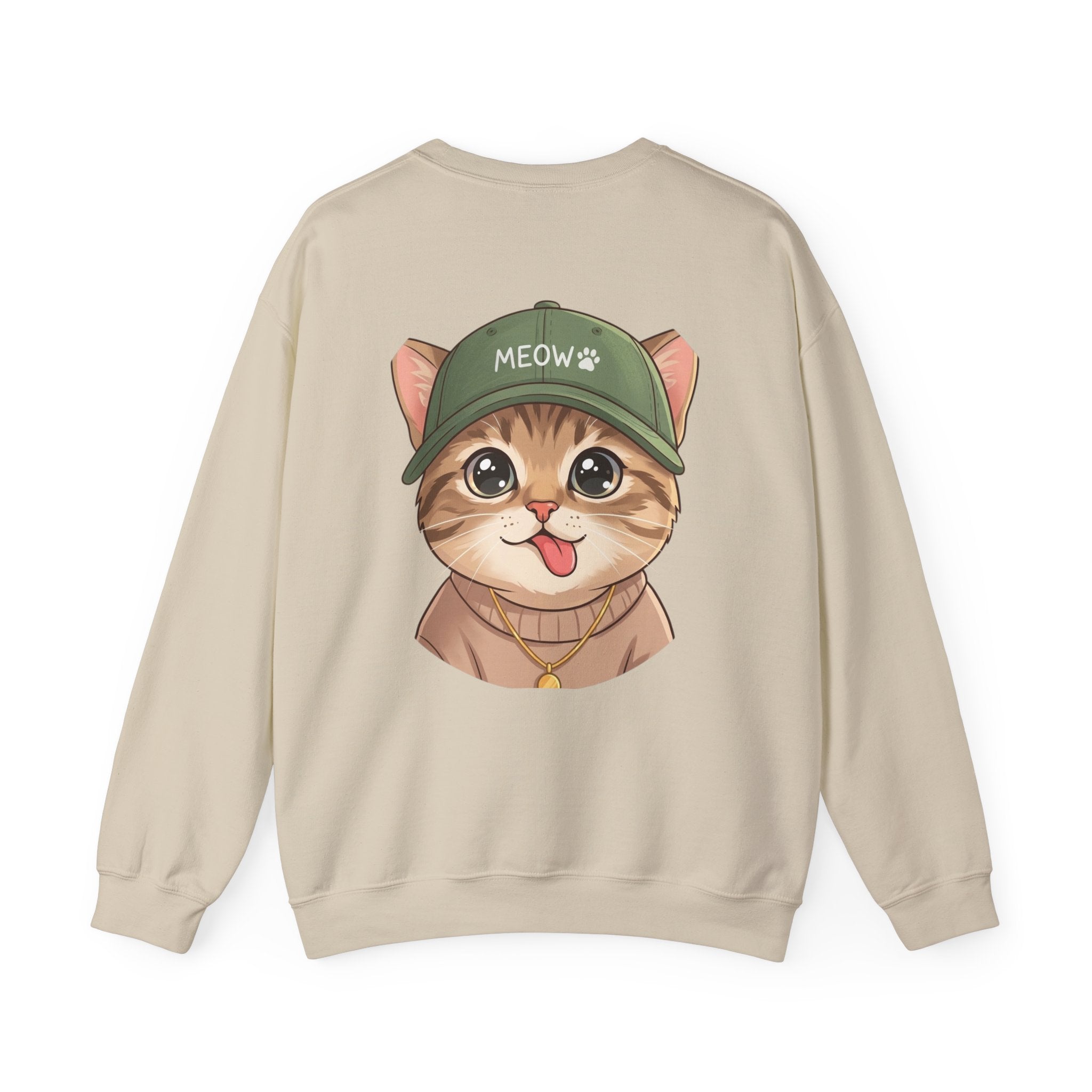Cat Face Crewneck Sweatshirt – Cute Kitten in 'MEOW' Cap