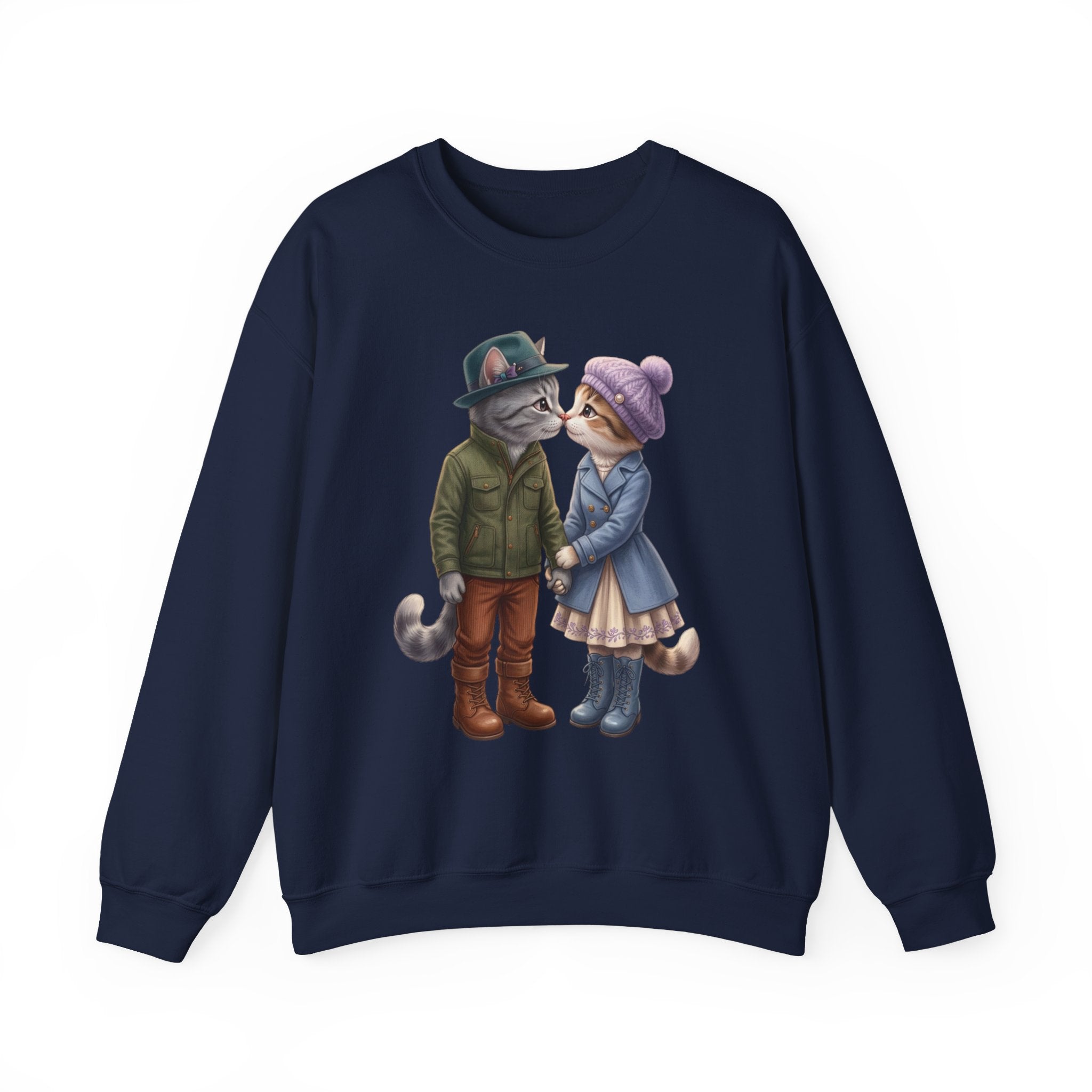 Cat Couple Crewneck Sweatshirt – Cozy Romantic Cat Illustration