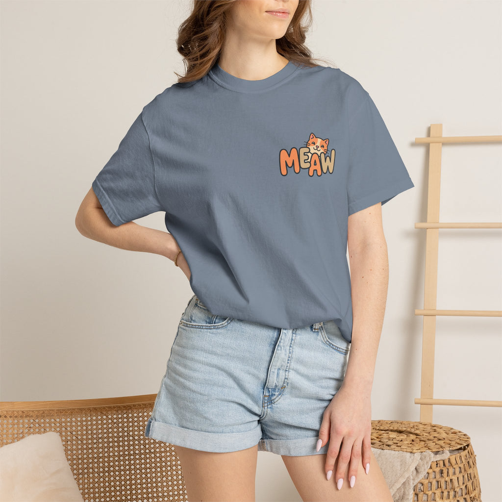 Cat Meaw T-Shirt — Cute Orange Kitten Heart Back Graphic