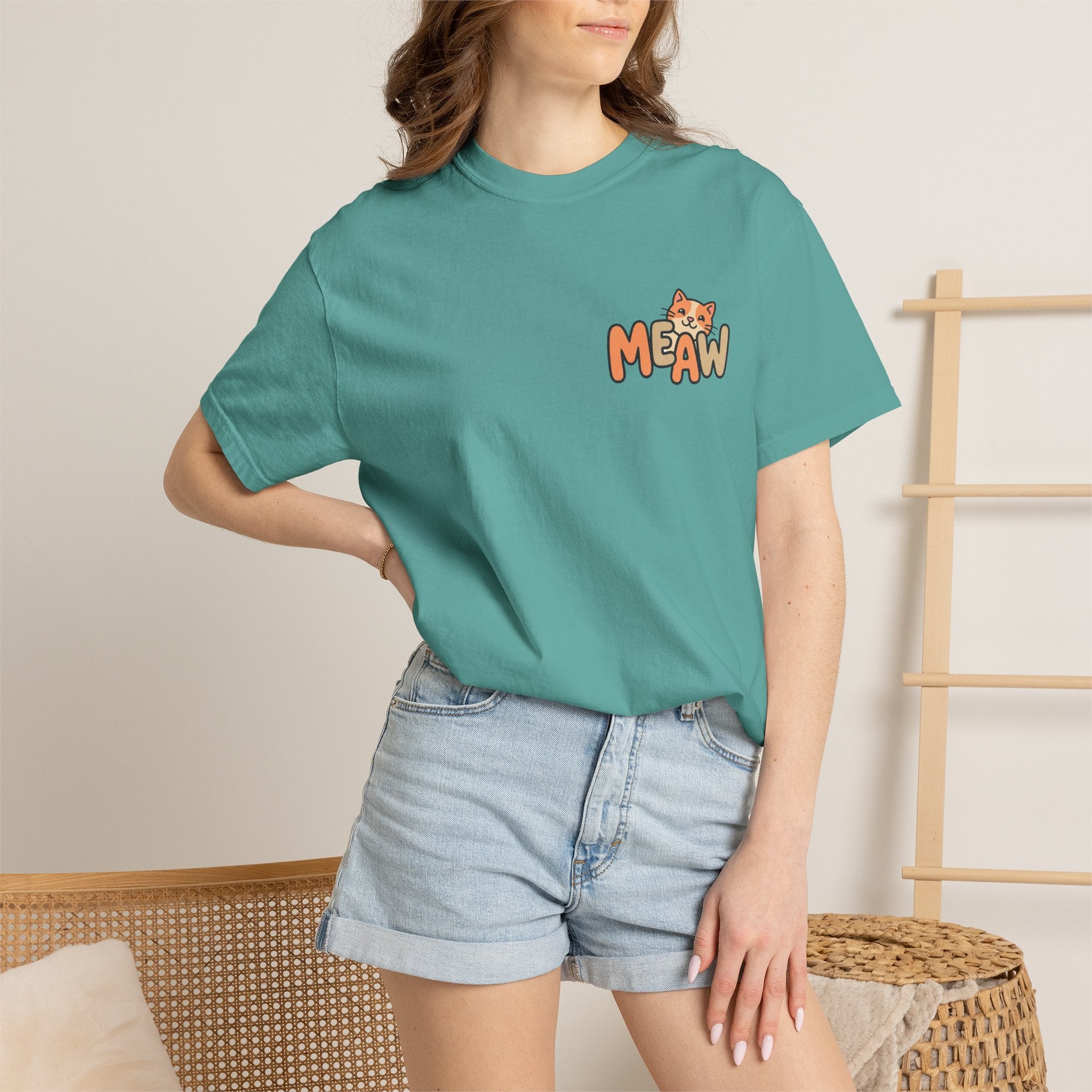 Cat Meaw T-Shirt — Cute Orange Kitten Heart Back Graphic