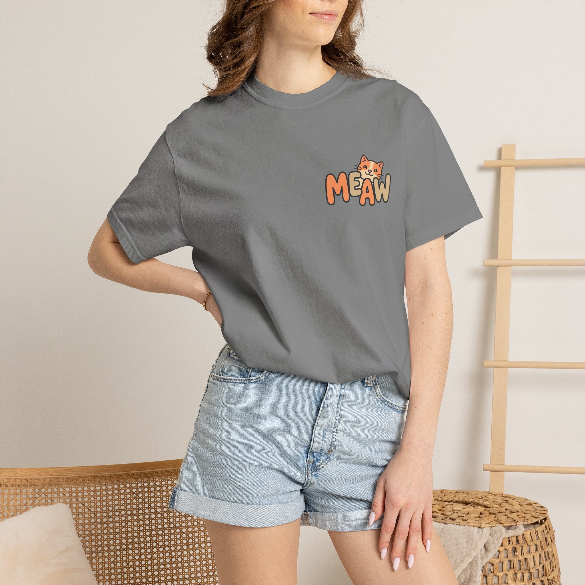 Cat Meaw T-Shirt — Cute Orange Kitten Heart Back Graphic