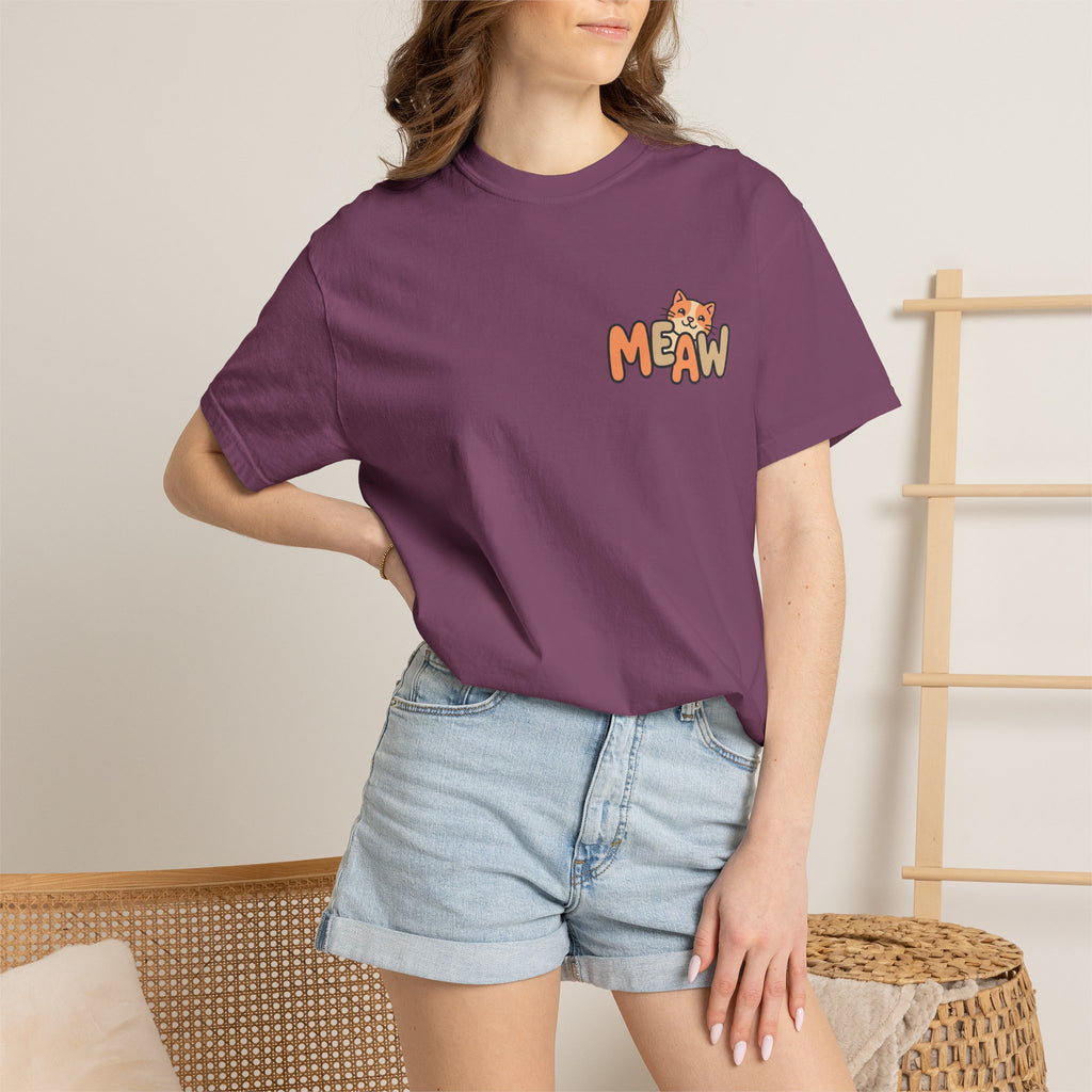 Cat Meaw T-Shirt — Cute Orange Kitten Heart Back Graphic