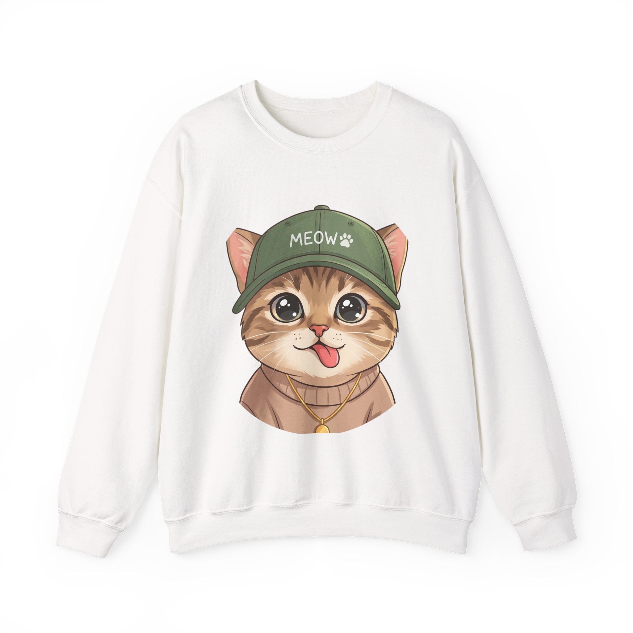 Cute Kitten Crewneck Sweatshirt — 'MEOW' Cat Graphic Pullover