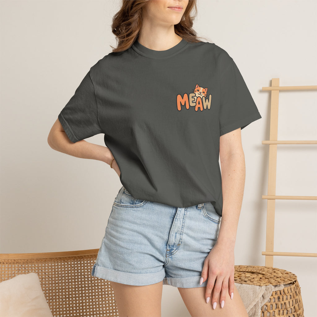 Cat Meaw T-Shirt — Cute Orange Kitten Heart Back Graphic