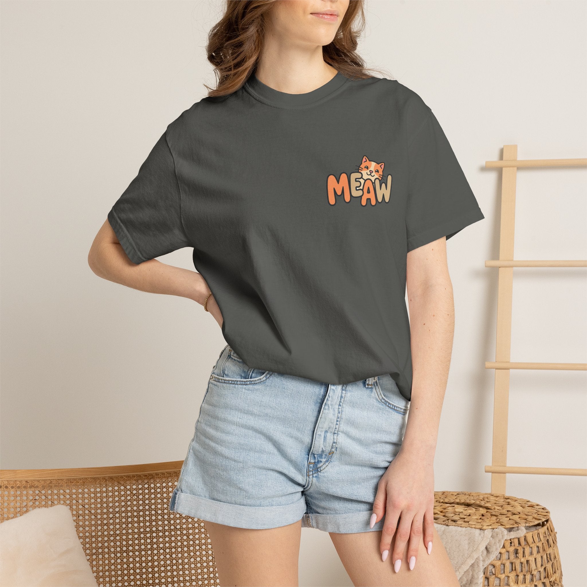 Cat Meaw T-Shirt — Cute Orange Kitten Heart Back Graphic