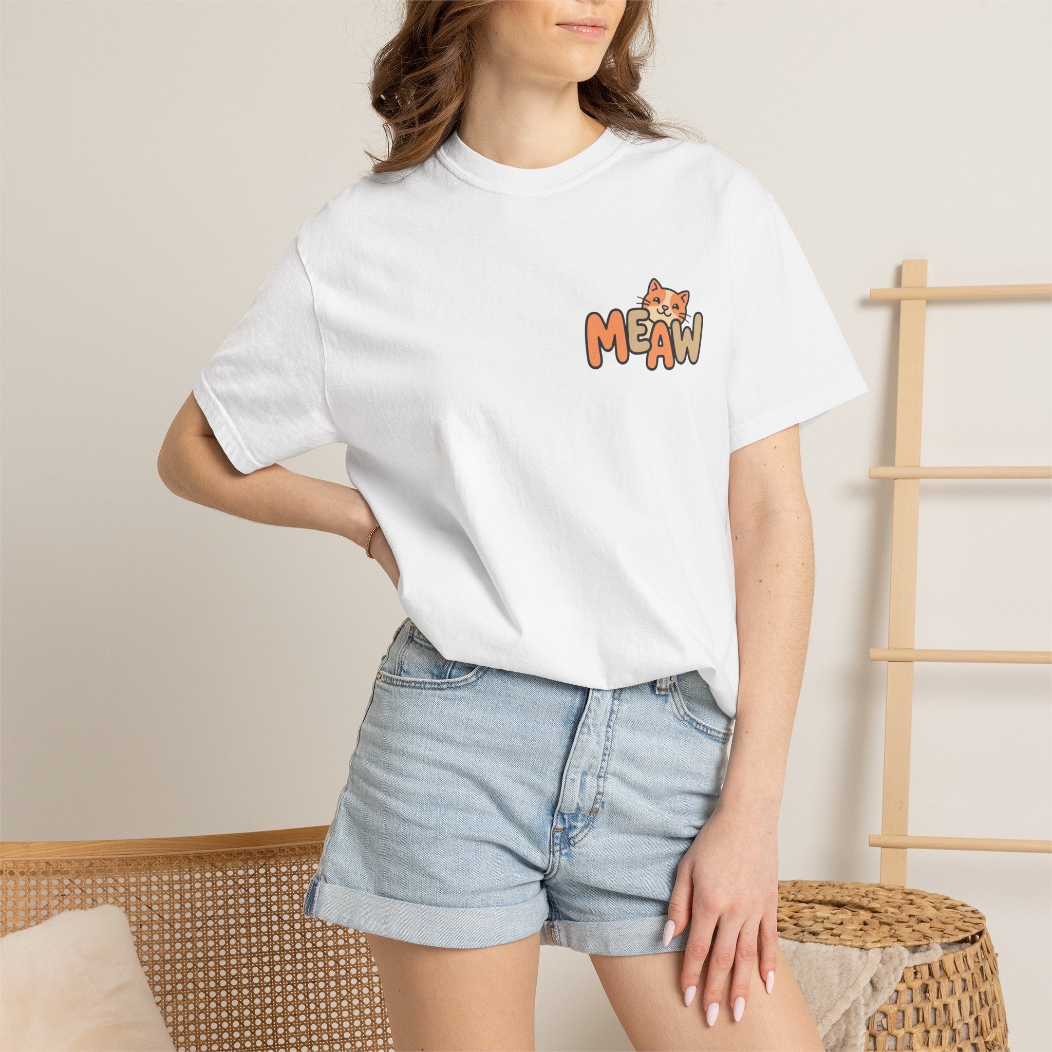 Cat Meaw T-Shirt — Cute Orange Kitten Heart Back Graphic