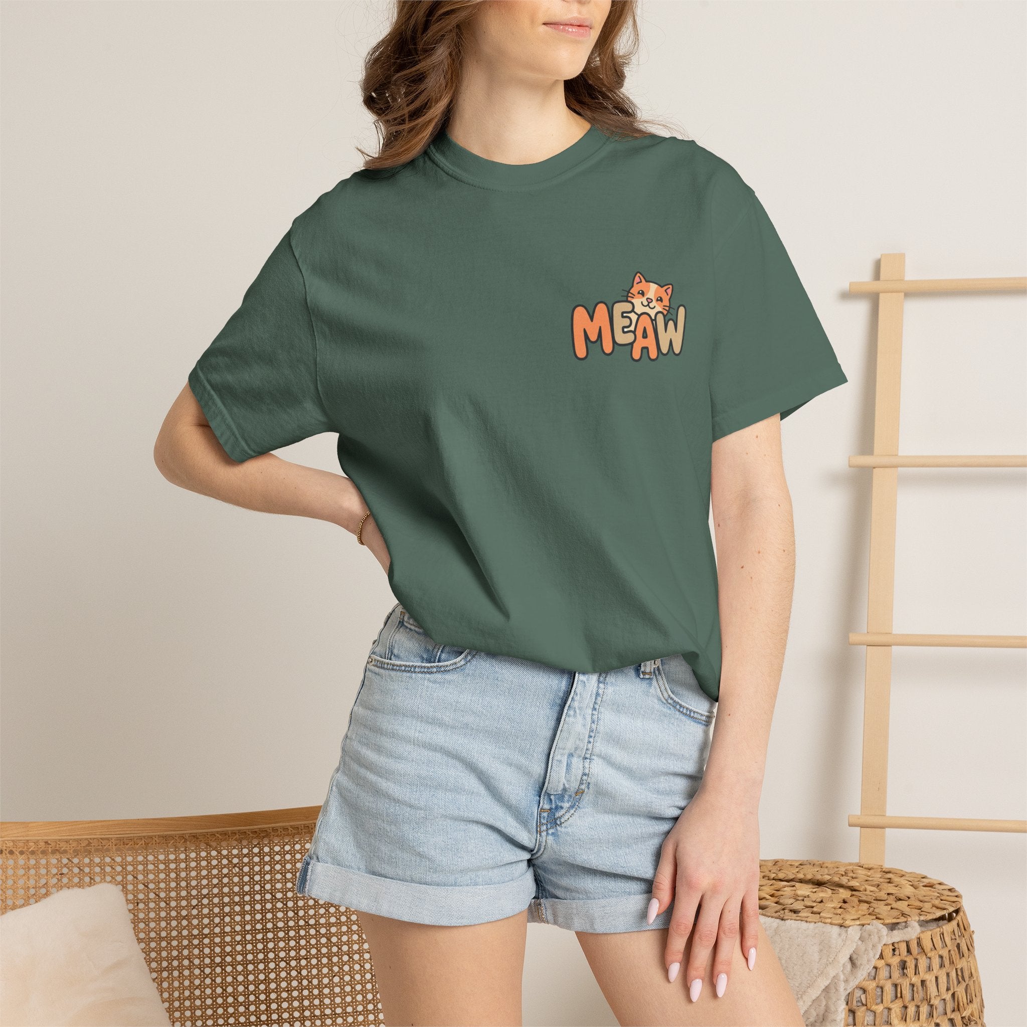 Cat Meaw T-Shirt — Cute Orange Kitten Heart Back Graphic
