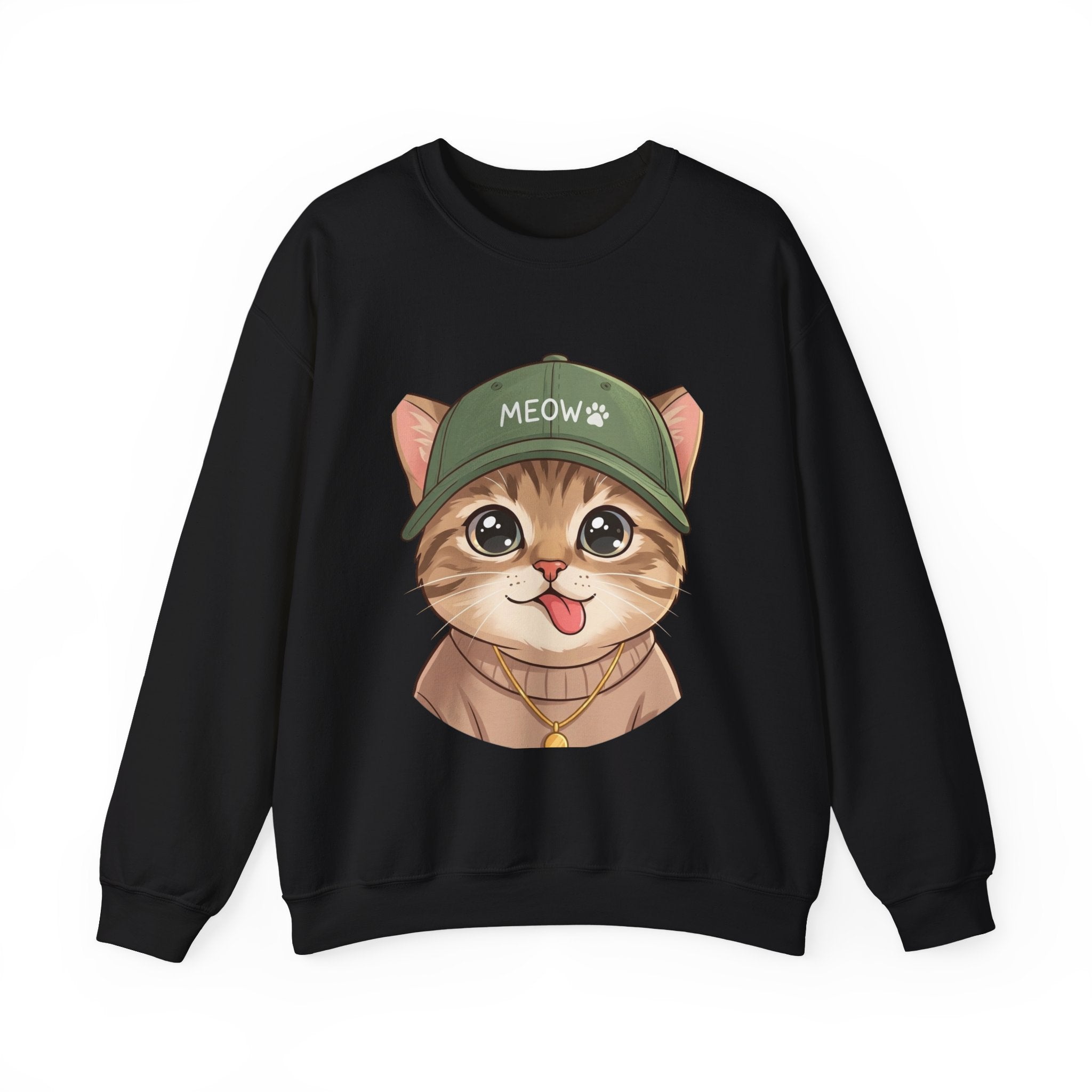 Cute Kitten Crewneck Sweatshirt — 'MEOW' Cat Graphic Pullover