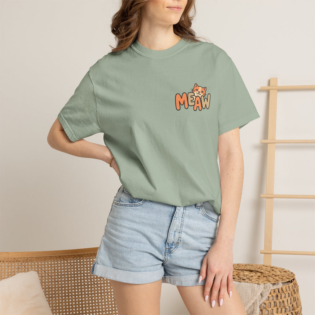 Cat Meaw T-Shirt — Cute Orange Kitten Heart Back Graphic