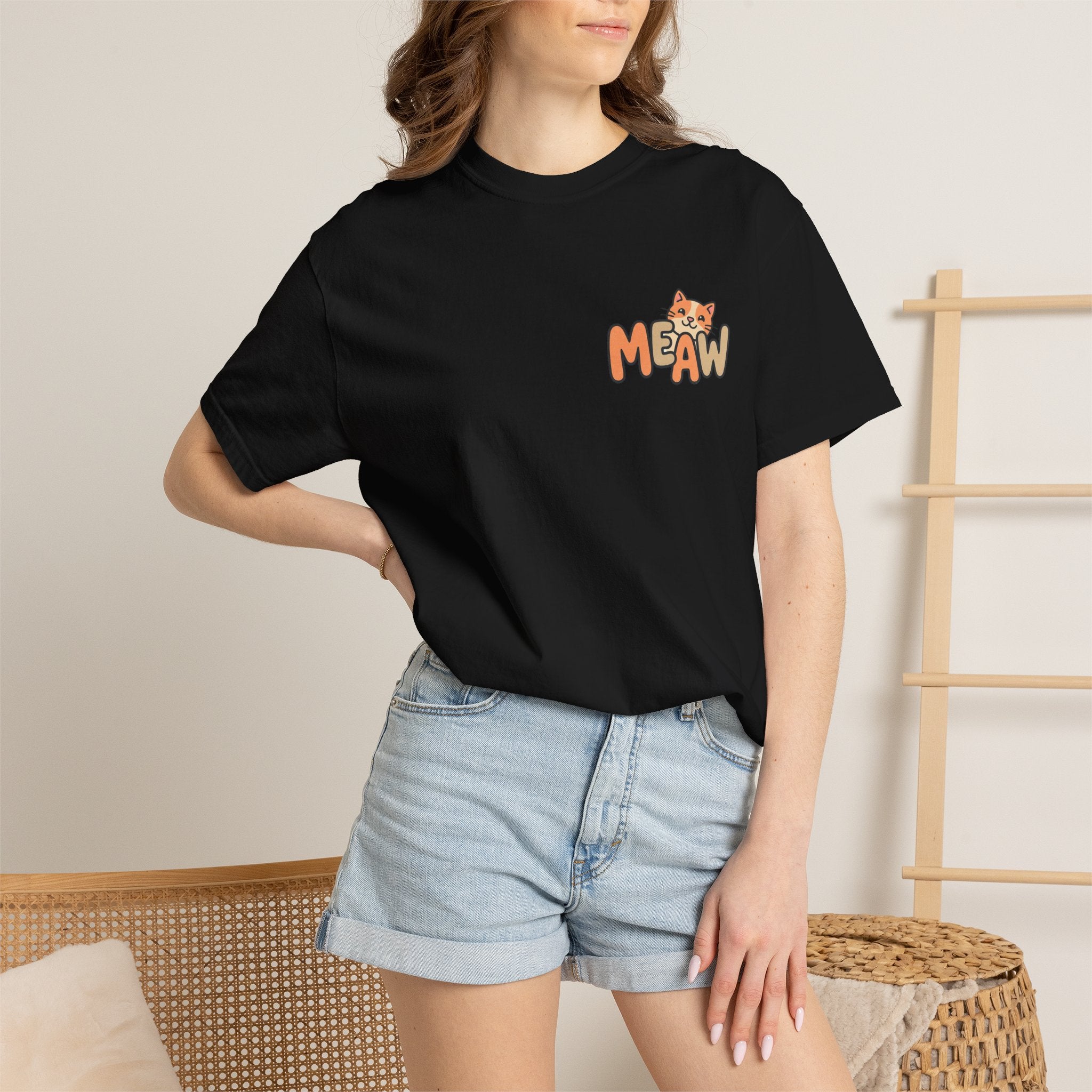 Cat Meaw T-Shirt — Cute Orange Kitten Heart Back Graphic