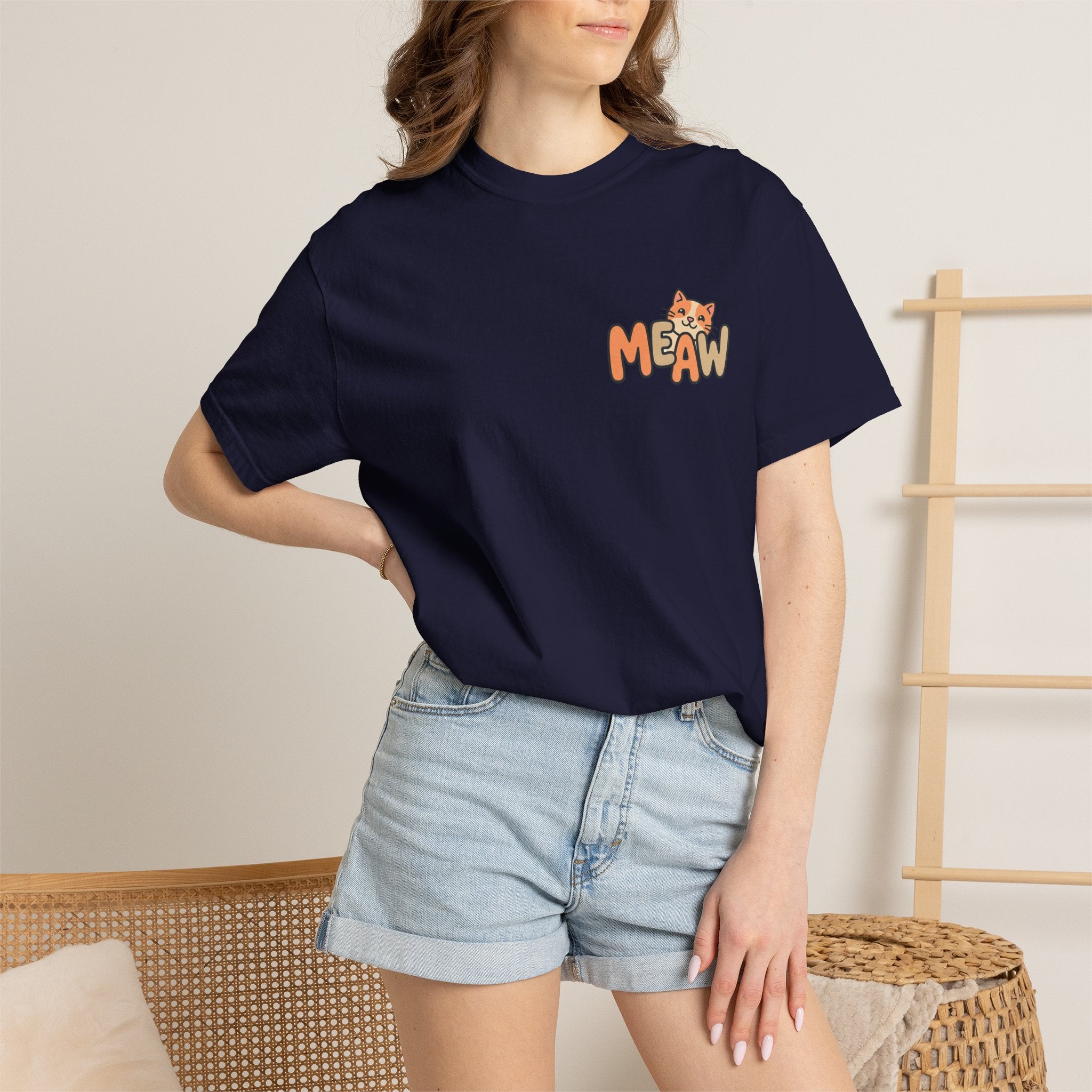 Cat Meaw T-Shirt — Cute Orange Kitten Heart Back Graphic