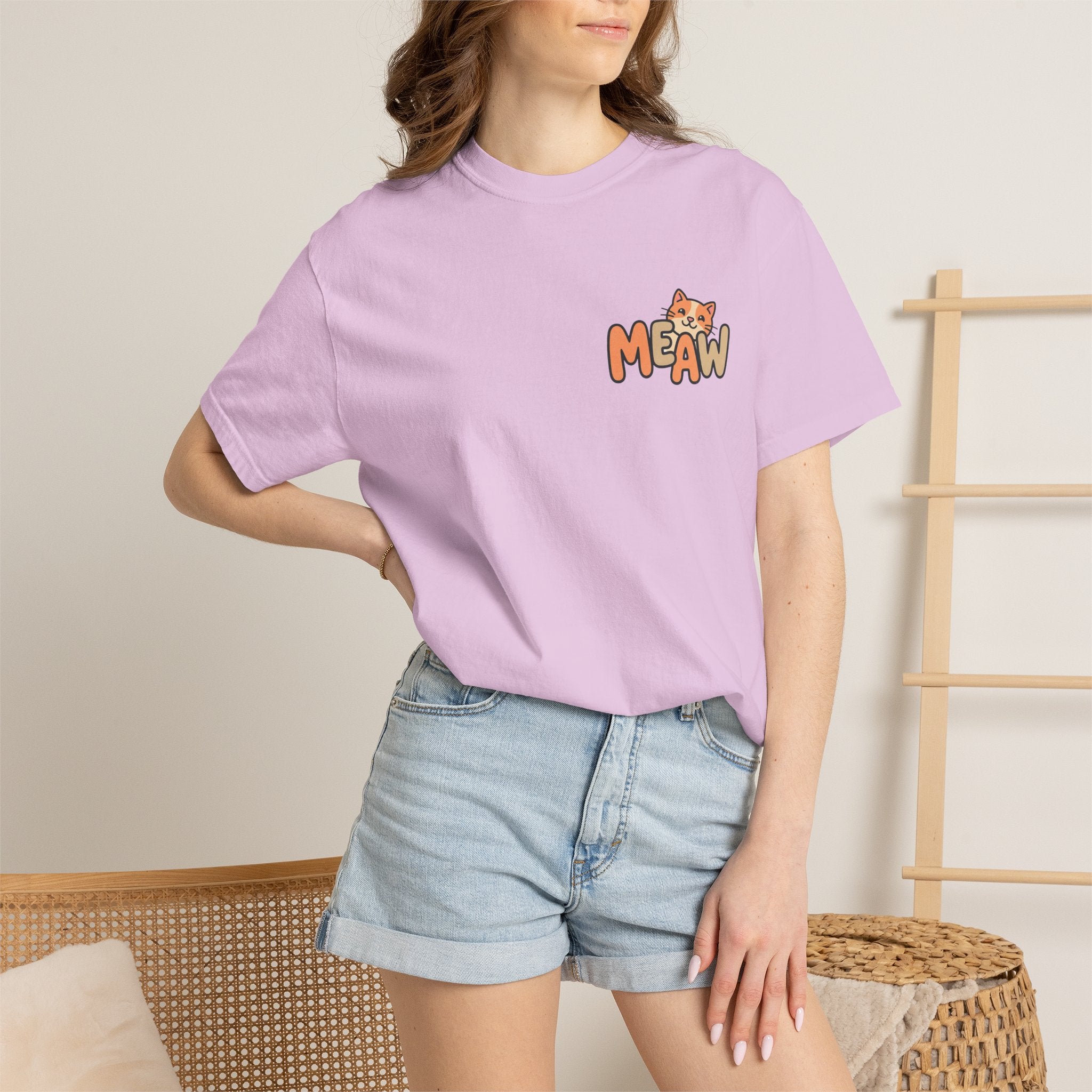 Cat Meaw T-Shirt — Cute Orange Kitten Heart Back Graphic