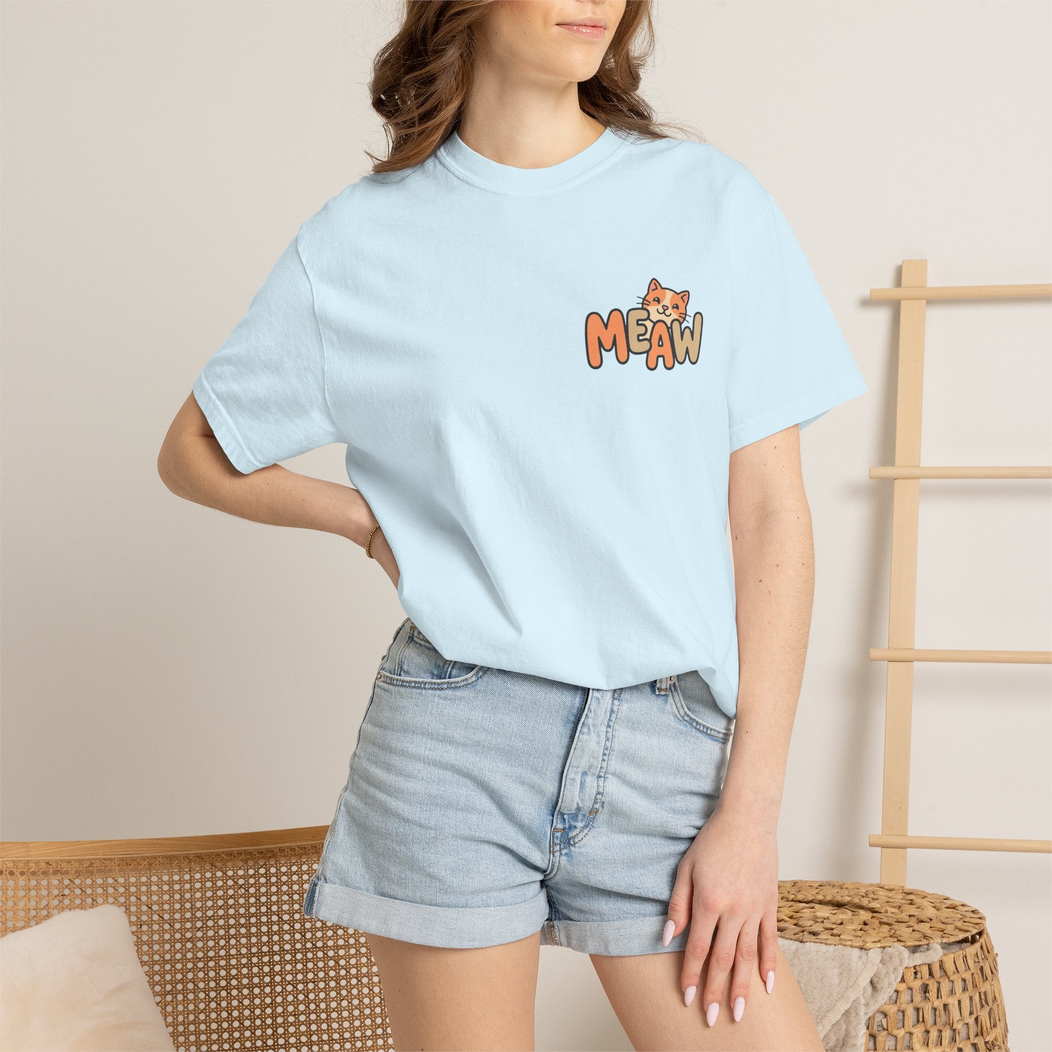 Cat Meaw T-Shirt — Cute Orange Kitten Heart Back Graphic
