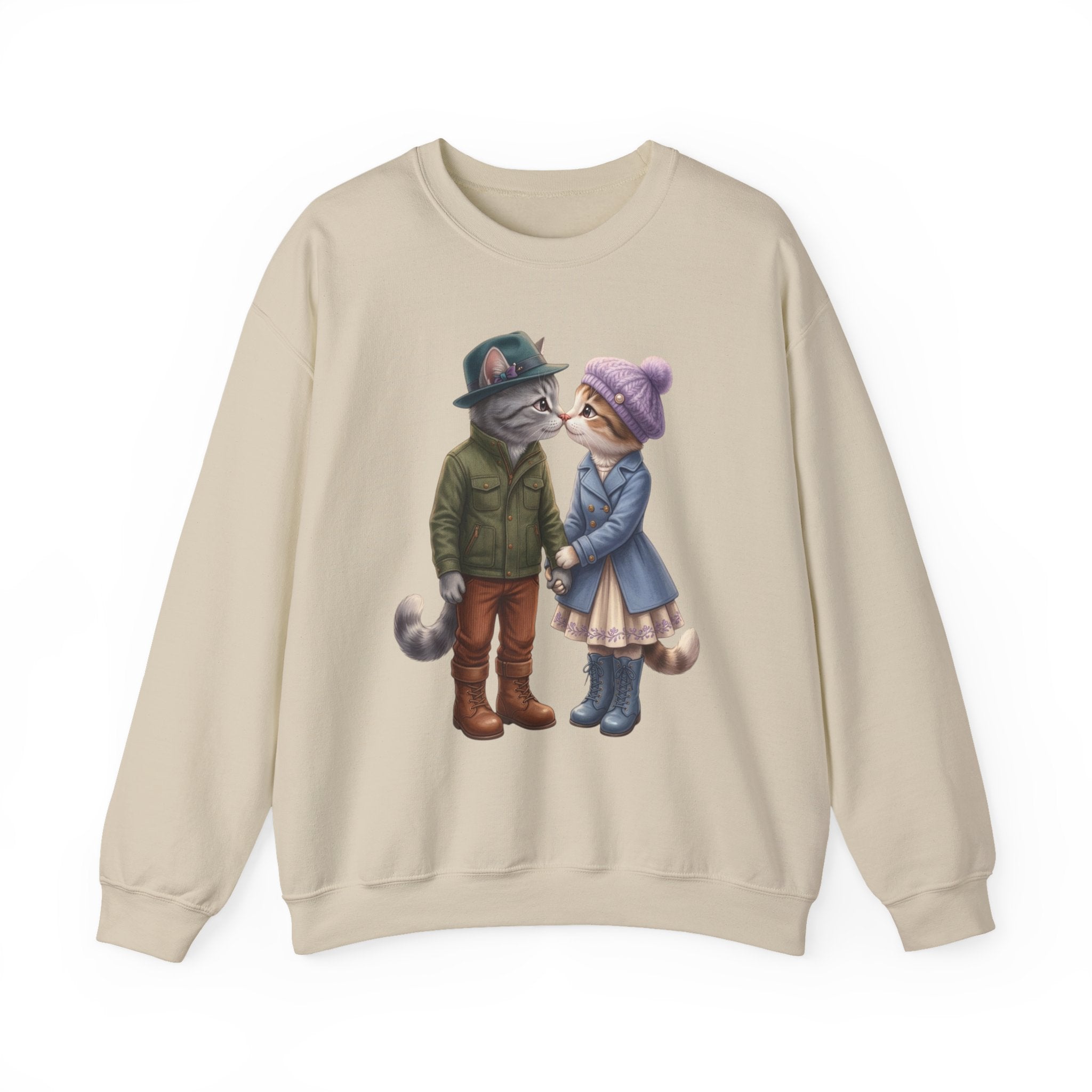 Cat Couple Crewneck Sweatshirt – Cozy Romantic Cat Illustration