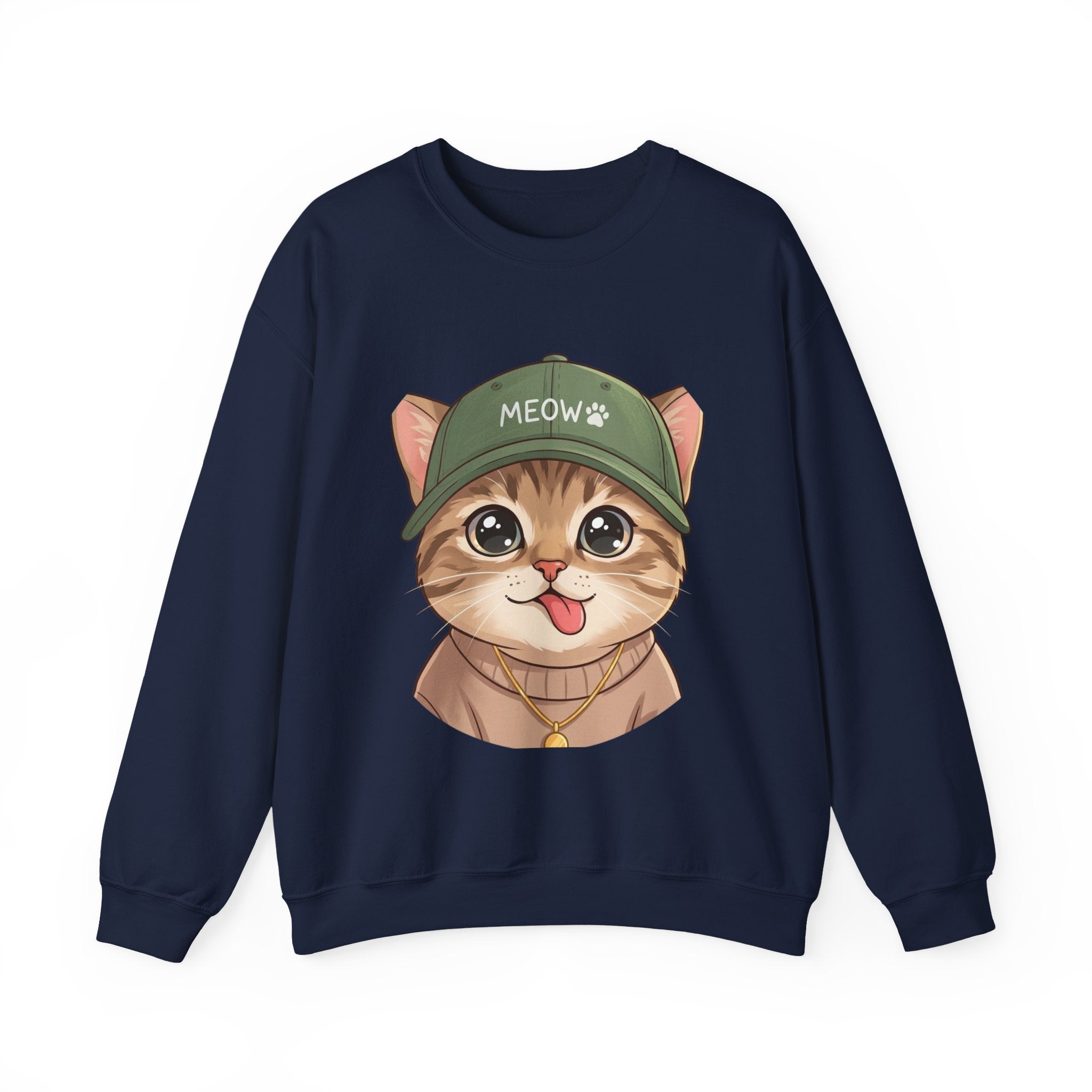 Cute Kitten Crewneck Sweatshirt — 'MEOW' Cat Graphic Pullover