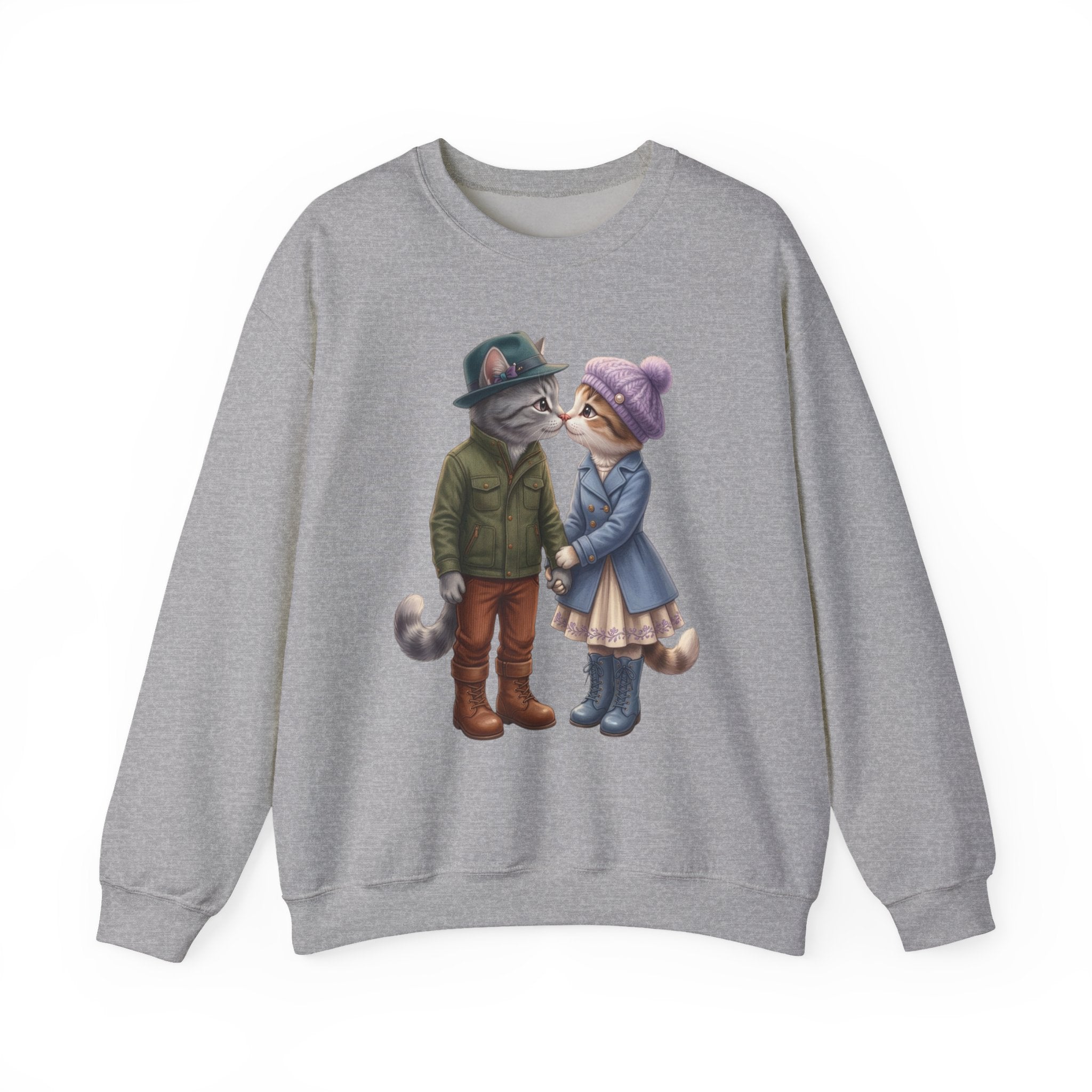 Cute Cat Couple Sweatshirt – Romantic Feline Couple Graphic Crewneck