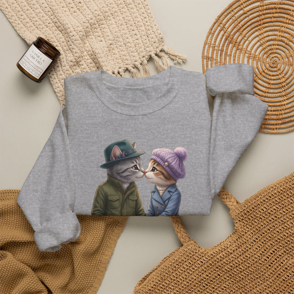 Cat Couple Crewneck Sweatshirt – Cozy Romantic Cat Illustration