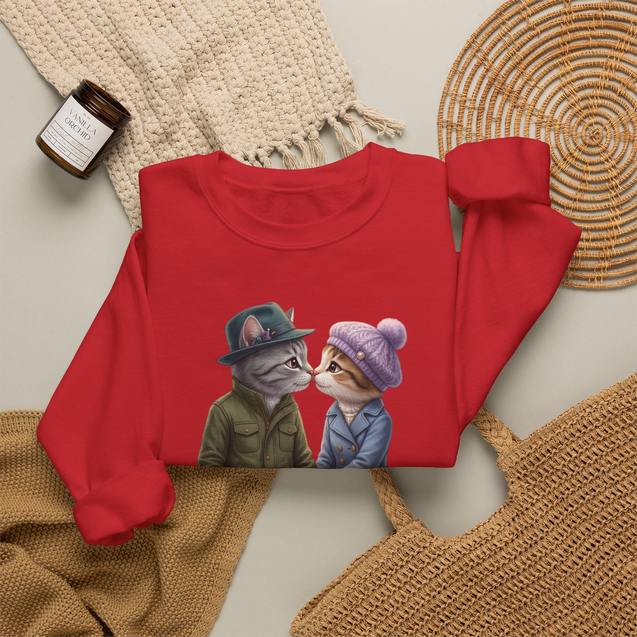 Cute Cat Couple Sweatshirt – Romantic Feline Couple Graphic Crewneck