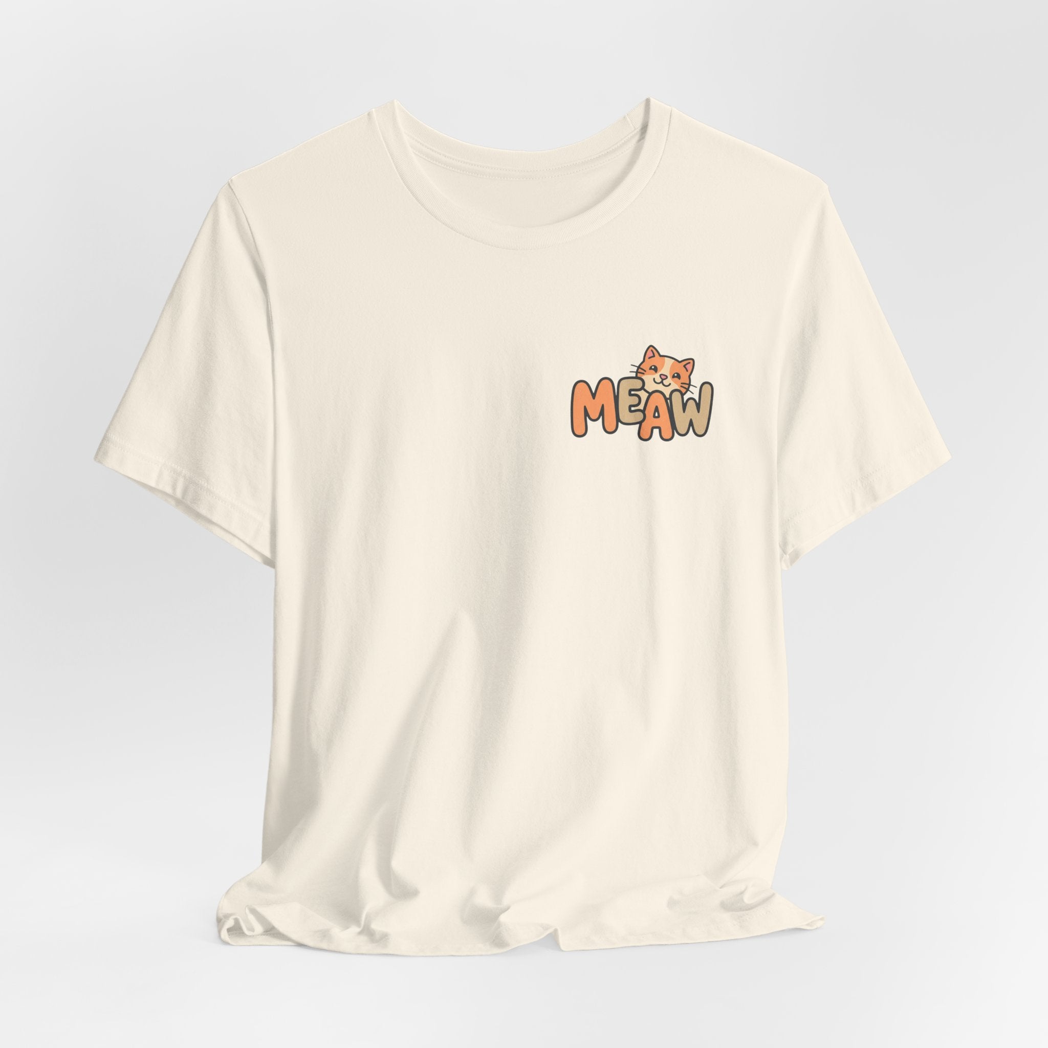 Cat 'Meaw' Graphic Tee — Cute Orange Kitten Chest Print